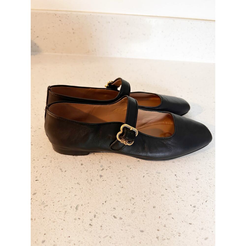 Sam Edelman Michaela Mary Jane Ballet Flats Black Leather 9 Gold Tone Buckles